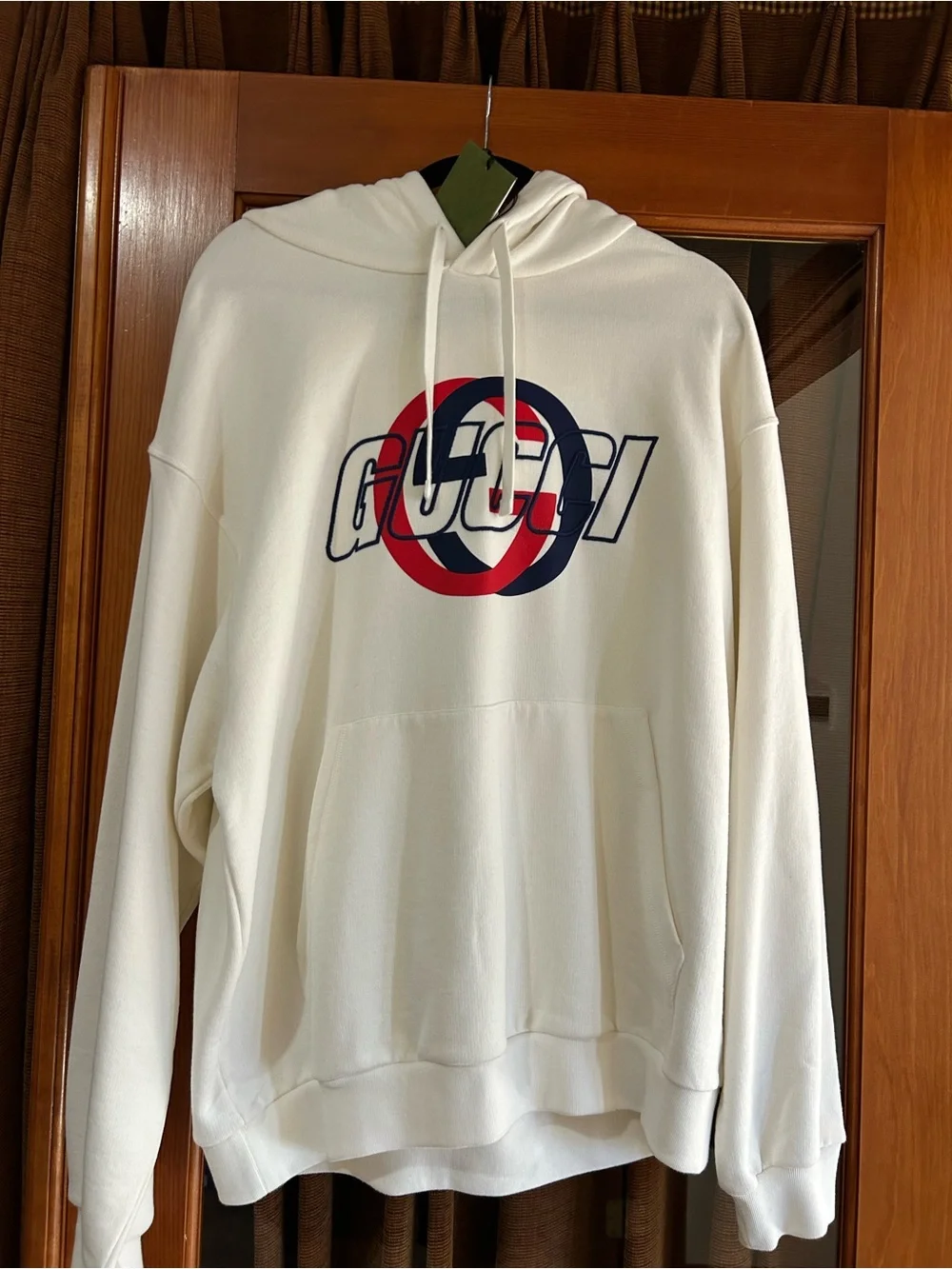 Men's Gucci jersey, cotton hoodie, locking G graphic logo size large made Italy